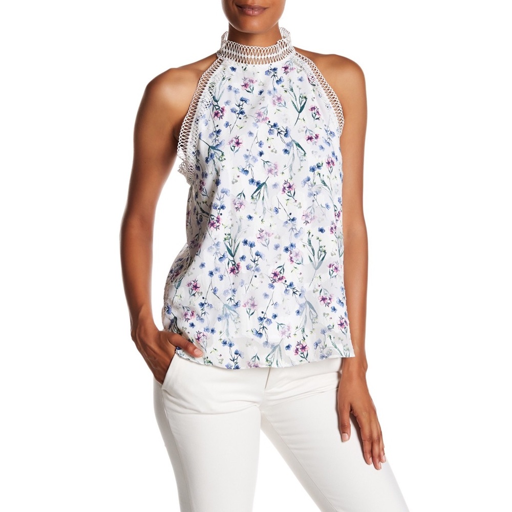 T Tahari Donna Floral Blouse.